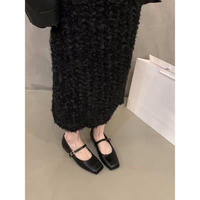 Flat-bottomed Black Mary Jane Shoes French Single Shoes Women's Shoes 2025 New Spring, Autumn and Winter Square Head Versatile Evening Shoes