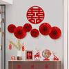 6PCS Red Hanging Paper Fan Chinese New Year Wedding Paper Fans Set Flower Paper Craft Background Wall Decor DIY Party Supplies