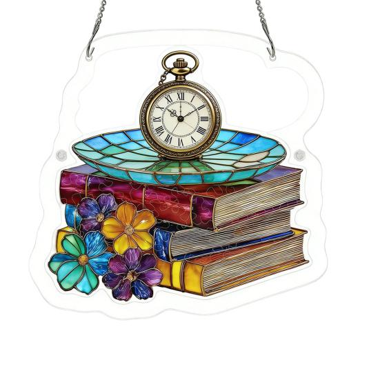 Bookish Acrylic Puzzle Suncatcher Stained Glass Style Window Hanging Ornament Hummingbird Floral Book DIY