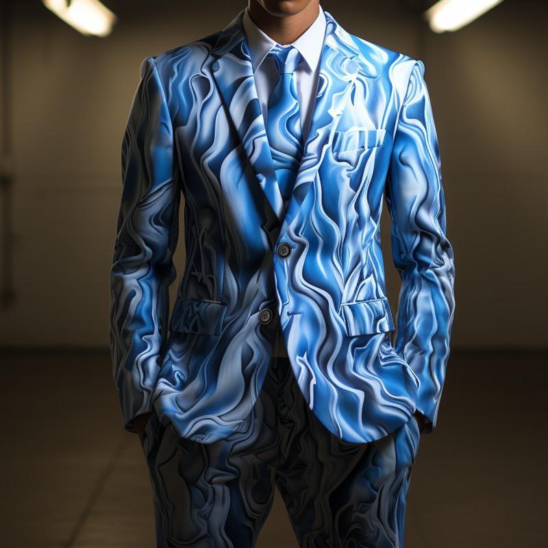 Men's 3D Printed Suit Cos Party Stage Nightclub Shiny Cool Performance Suit
