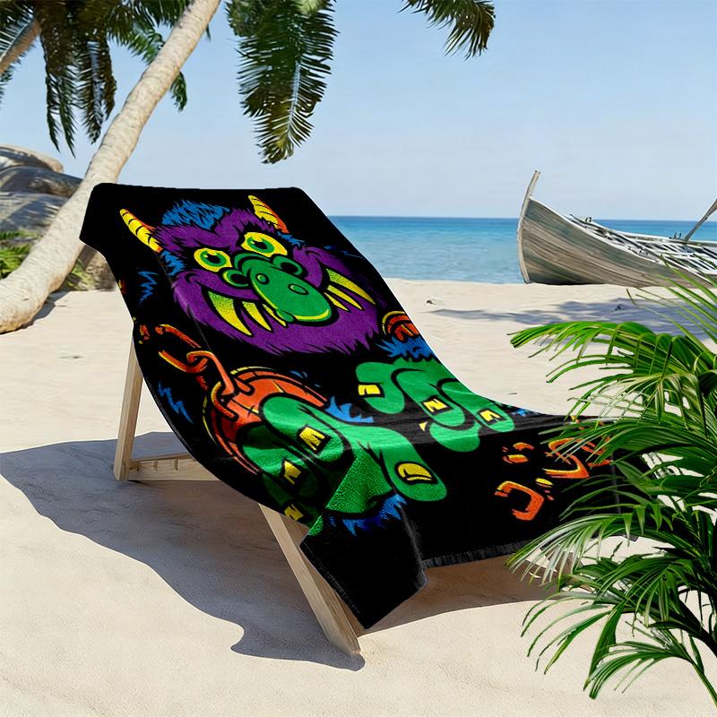 Cute Cartoon Monsters 2D Flat Print Beach Towel, Large Soft Quick Dry Towel for Beach Camping SwimmingZSTJ0915242
