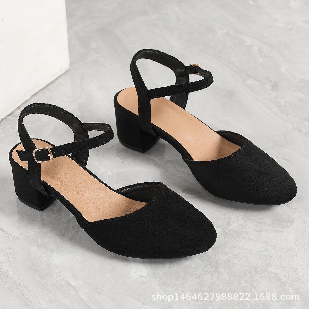 

Женские туфли-лодочки на толстом каблуке с открытой пяткой из замши, новинка весны и осени, универсальные, удобные, с закрытым носком, на высоком каблуке 41