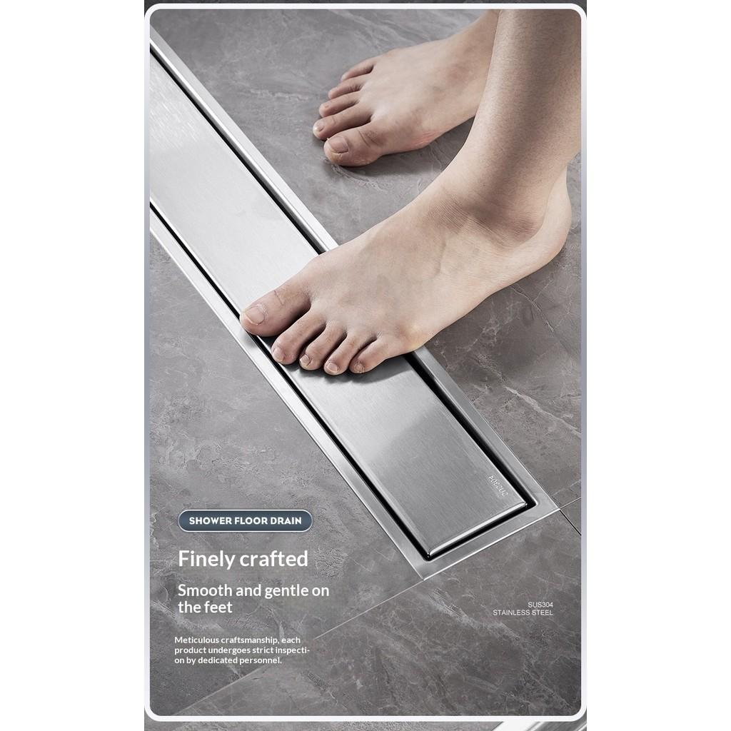 304 Stainless Steel Invisible Floor Drain Rectangular Shower Drain High Flow Hidden Grate Bathroom Drainage System