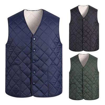 Men Winter Cotton Vest Padded V Neck Sleeveless Warm Thick Solid Color Single-breasted Cardigan Thick Plush Plush Size Men Down Waistcoat