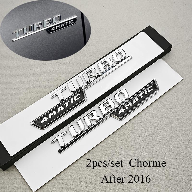 2pcs 3D ABS Chrome Car Letters TURBO 4MATIC Logo Fender Side Badge For Mercedes AMG A35 45 A45S W177 W176 Stickers Accessories