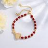 Copper Gold Plated Heart & Artificial Crystal Bead Elastic Bracelet for Women