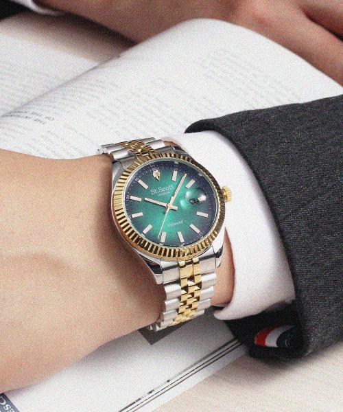 [SAINT SCOTT LONDON] SAINT SCOTT LONDON Lexia Diamond Парные часы - Королевский зеленый ST5505-GGG ST5505F-GGG