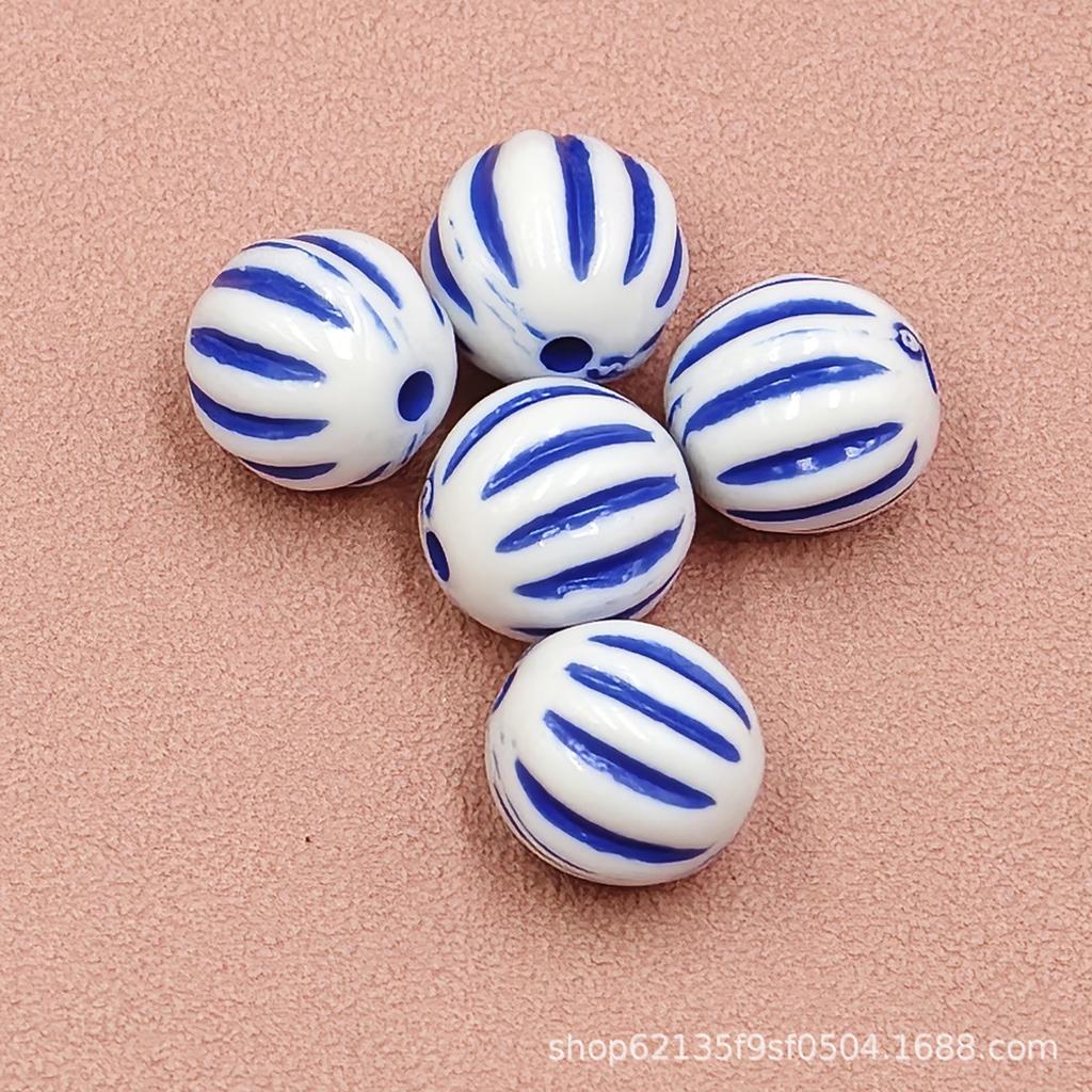 Retro Blue Porcelain-Style Acrylic Beads for DIY Jewelry