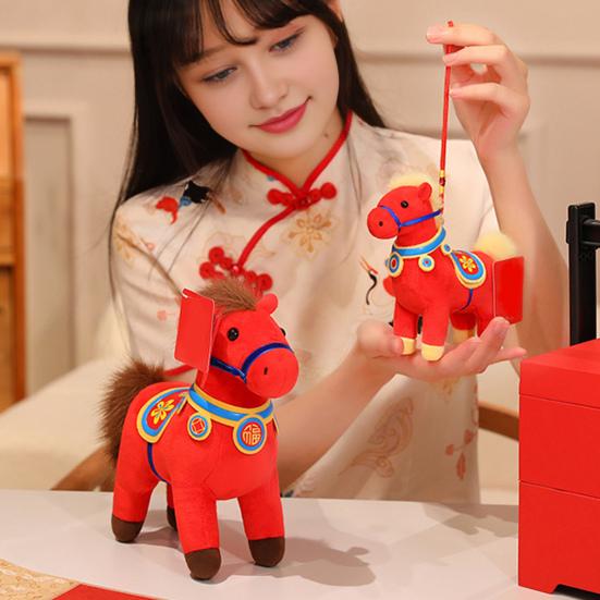 2026 Year of The Horse Plush Doll National Style Embroidery Fabric Desktop Ornament Auspicious Blessings Zodiac Horse Theme Festival Gift