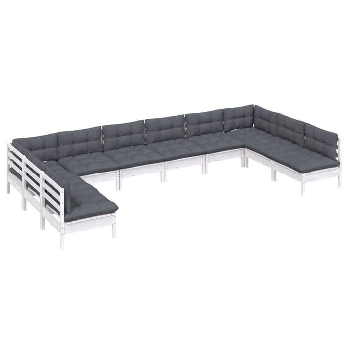 VidaXL Bois de Pin Massif Salon de Jardin 10 pcs avec Coussins Mobilier de Patio Meubles d'Extérieur Mobilier de Jardin 3097188