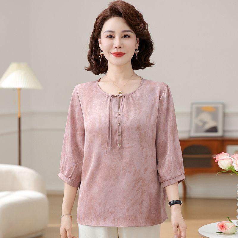 Mother s Day Mid-Sleeve Casual Summer Top & Wide-Leg Pants Set for Middle-Aged Women XL (90-105 jin)