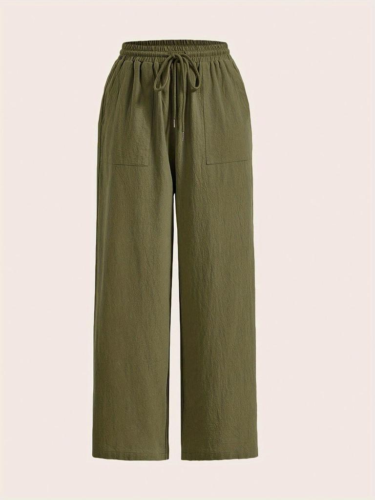 2025 Women's Casual Solid Color Drawstring Straight-Leg Pants - Spring & Autumn Collection