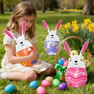 Easter Blow Up Decor 6-Pieces Holiday Party PVC Bunny Toy Blow Up Easter Ornaments For Home Farmhouse Apartment Garden Courtyard
