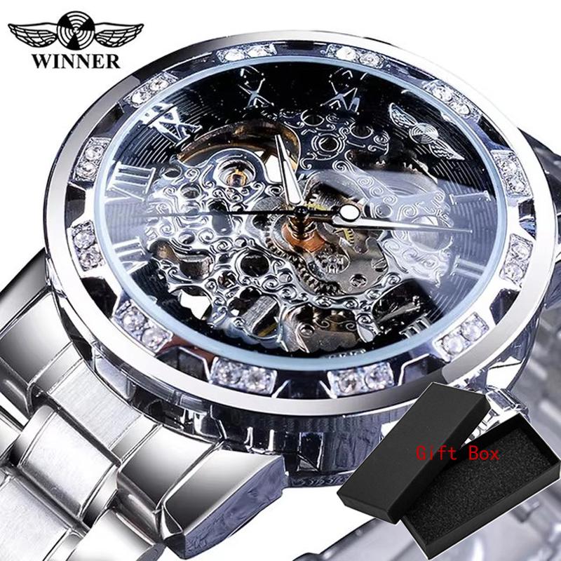 Fashion Winner Top Brand Luxury Men Transparent Diamond Luminou Smovement Male Mechanical Skeleton Royal Design Wrist Watch