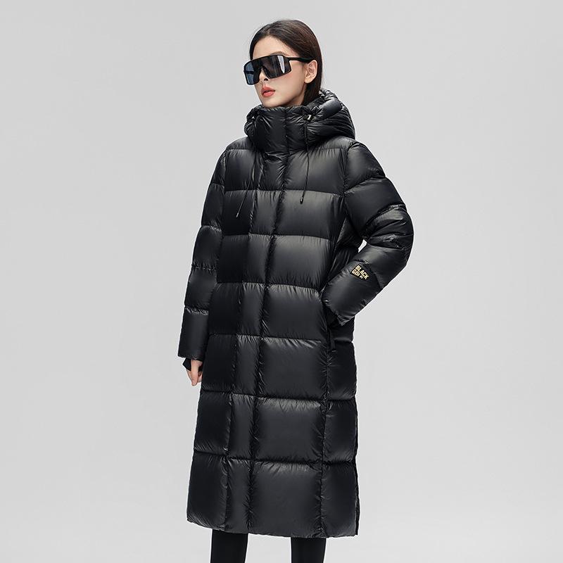 Black gold down jacket men's long knee goose down jacket thickened new winter Northeast sub-zero coat women