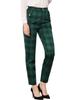 Allegra K Women's Vintage Tartan Check Long Pants with Straight Elastic Waist, Green, Size M
