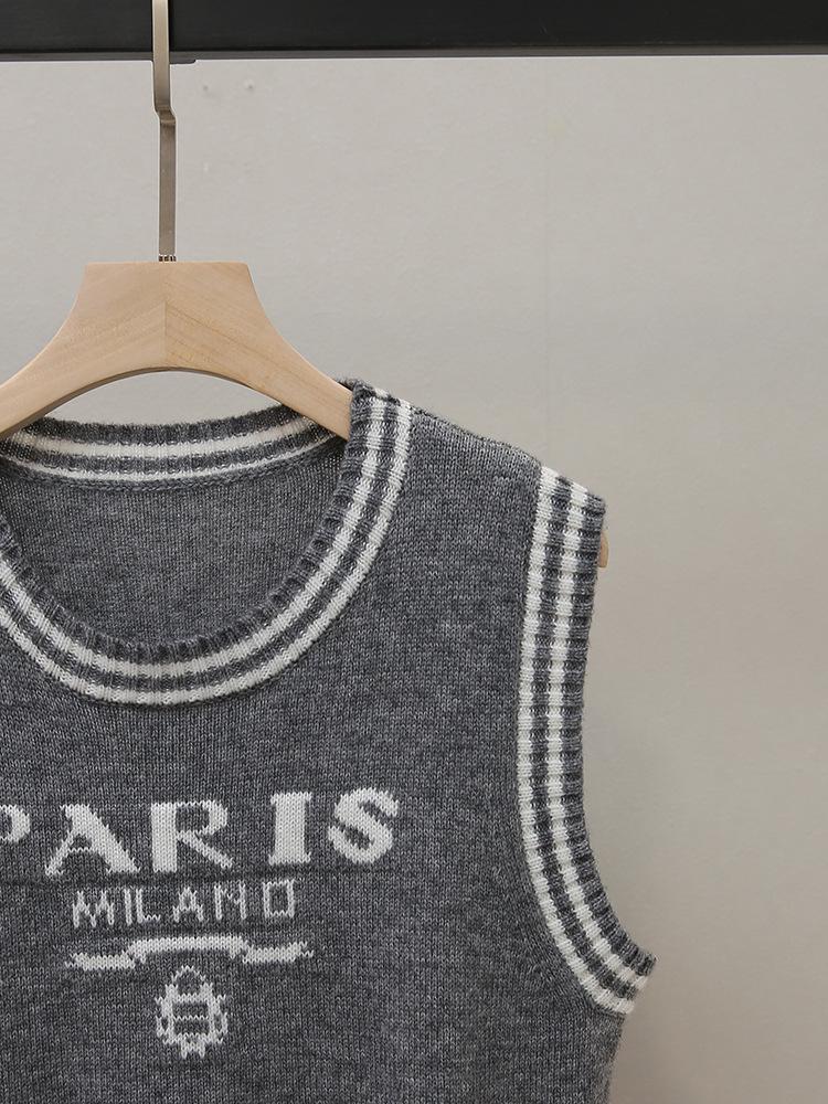 High-End Damen Herbst Retro Farbblock Ärmellose Strickweste