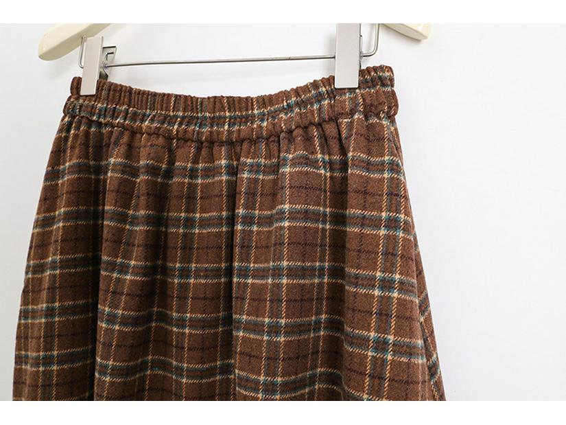 Women's Retro Plaid Wool Blend Midi Skirt - High Waist A-line with Double Pockets for Autumn/Winter
