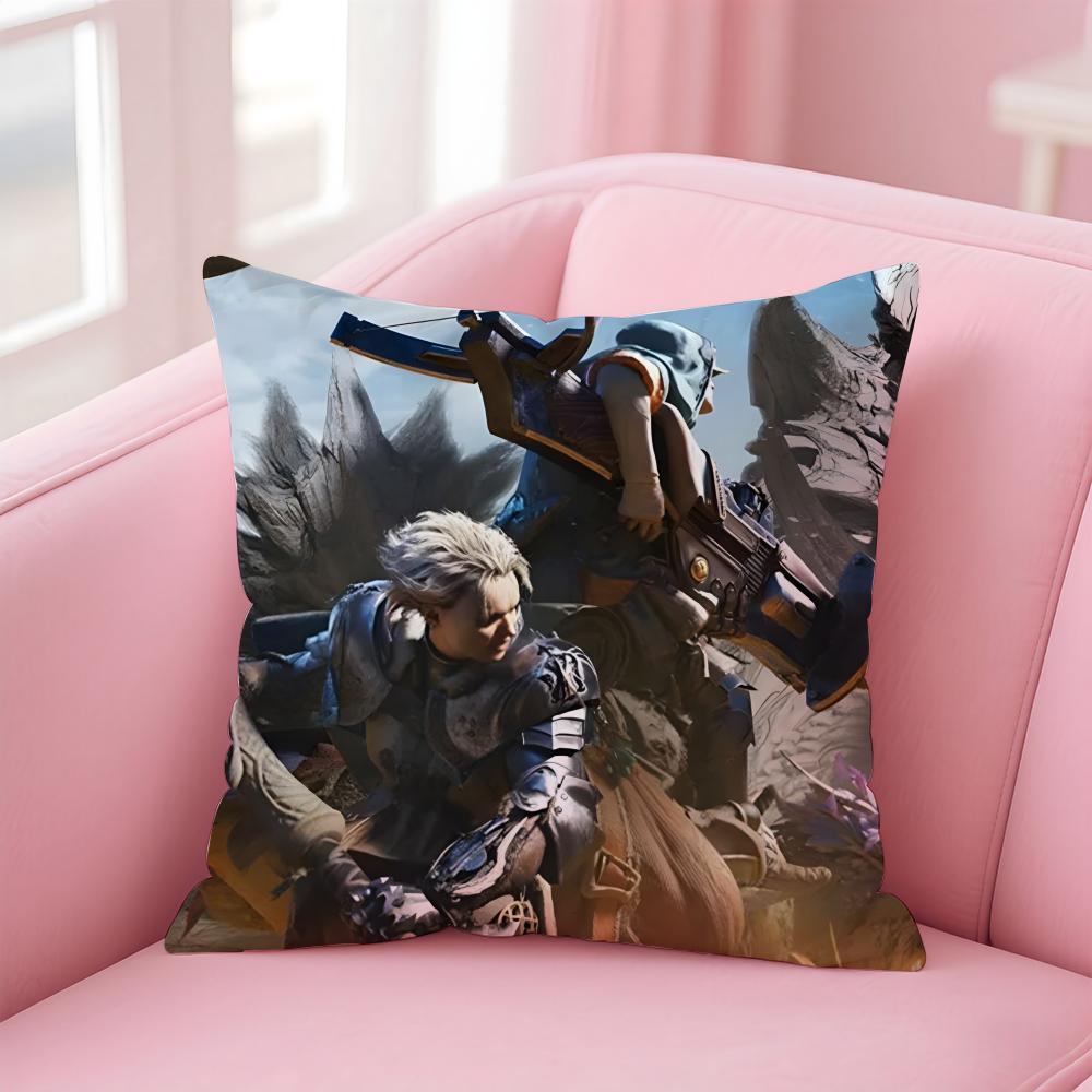 Classic Japanese Game MMonster Hunter Wilds Cushion Cover Pillow Case Soft Skin Friendly Fabric Concealed Zipper