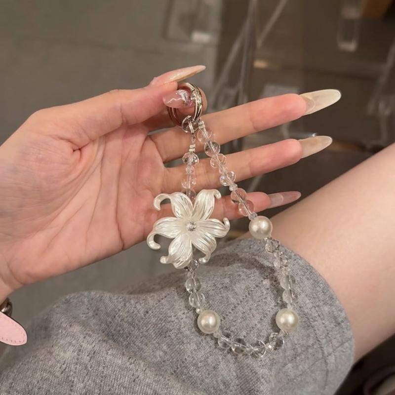 Nuovo Pendente con Perline Ins con Fiore di Giglio Alta Bellezza Catena per Cellulare Corda da Appendere Polso Pendente Squisito e di Alta Gamma