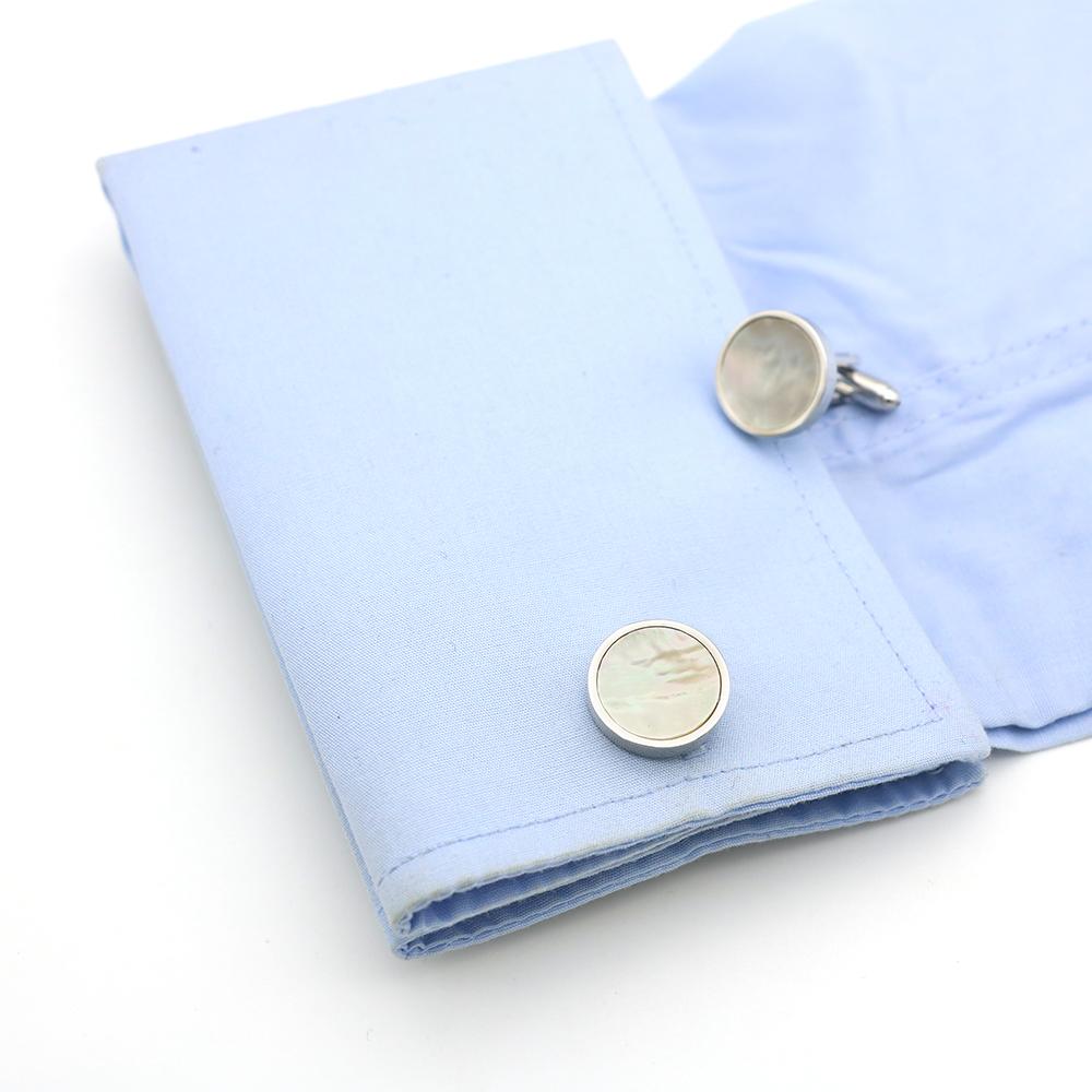 New Arrival Shell Cuff Links White Color Round Design Quality Brass Material Men'S Cufflinks Wholesale Retail