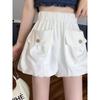 White Flower Bud Lantern Shorts for Women, Summer Outerwear, 2026 New Style, Elastic High Waist, Loose Fit, Petite Casual Pants
