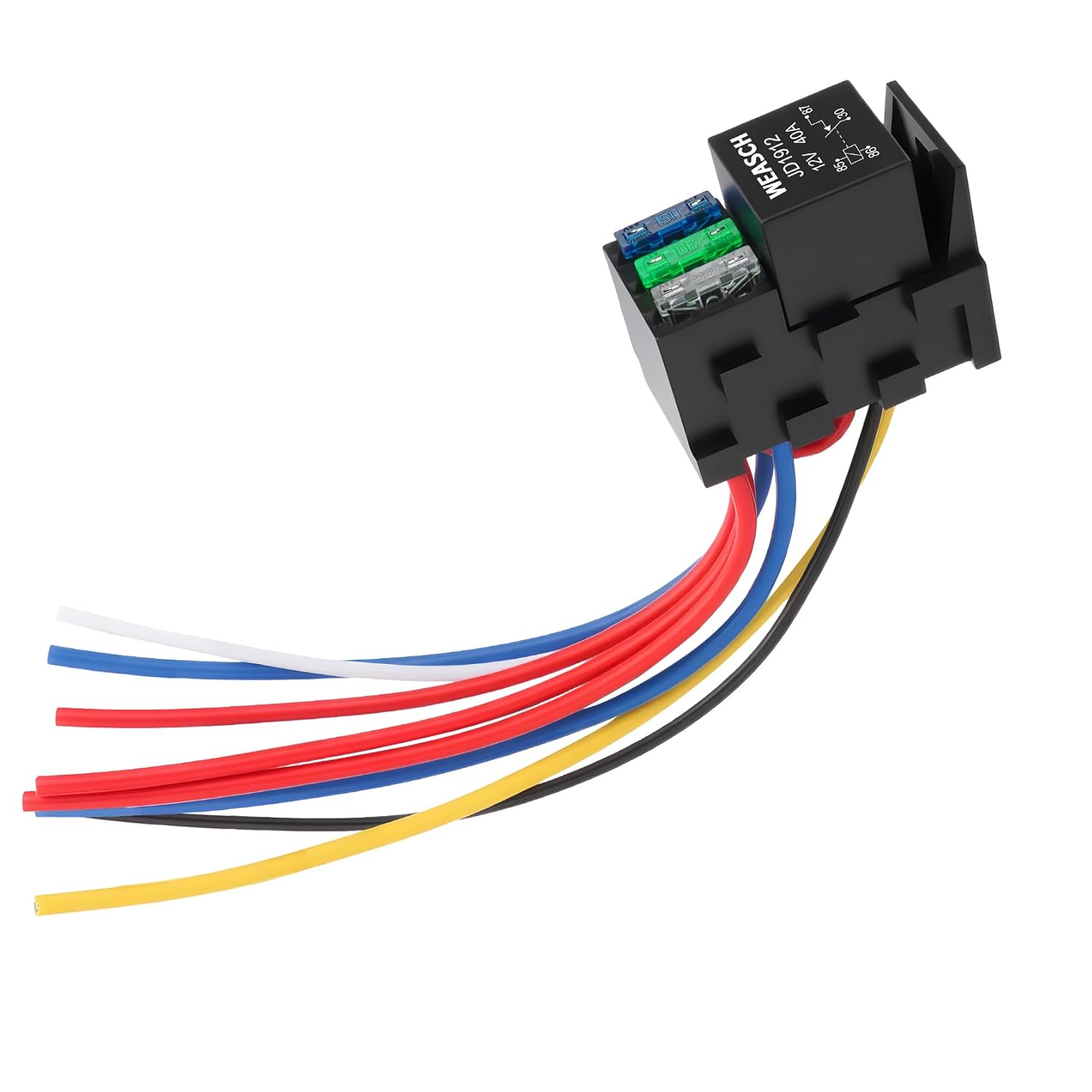 

2 Pack 12V 3 Way Fuse Relay Kit, 4 Pin SPST 40A, Heavy Duty 12 AWG Copper Wires, with 1 Relay and 3 x ATC/ATO Blade Fuses, for Cars Truck Marine Boat 1
