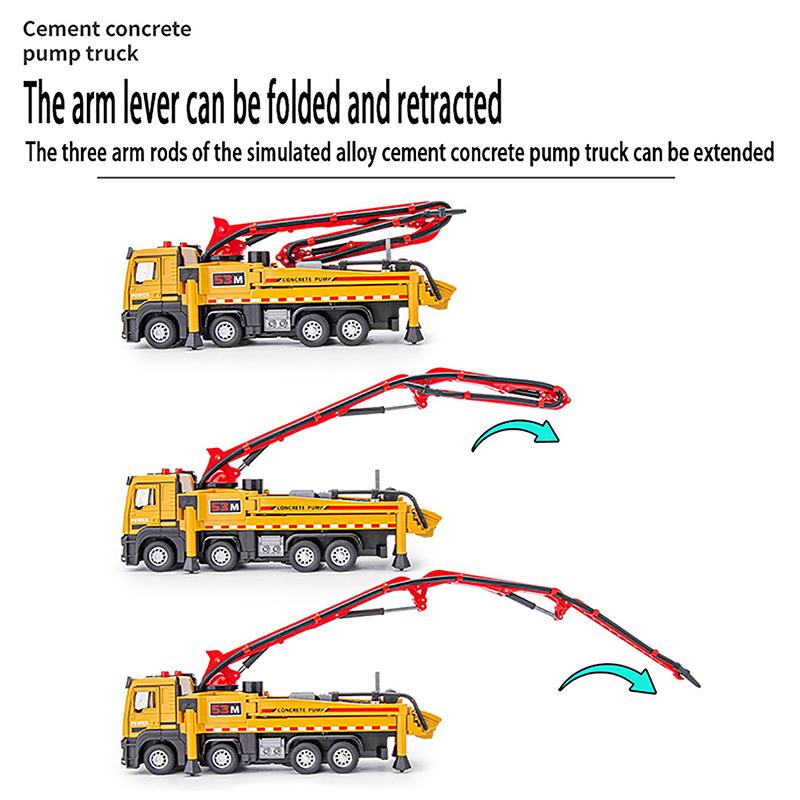 1:32 Concrete Pump Truck Toy Car Diecast Meatl Vehicle Model Pull Back Sound & Light Miniature Collection Gift For Boy Kid
