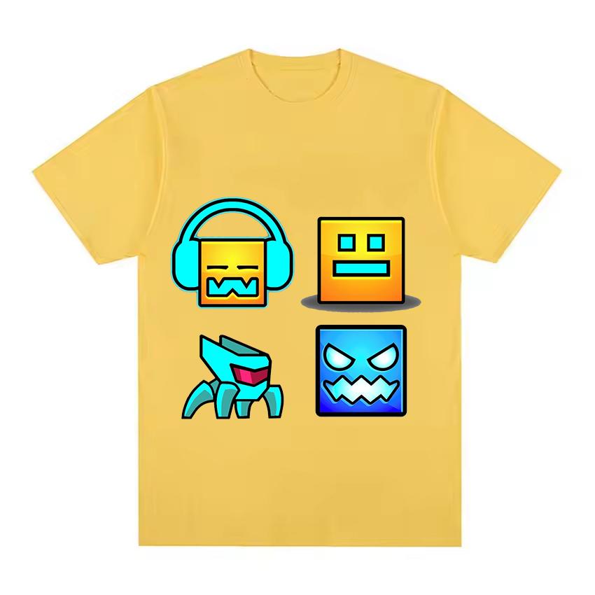 Angry Geometry Dash Tshirt Cute Cartoon Tshirt Girls and Boys Casual Cotton Short Sleeve Tops Childrens Birthday Gift 100
