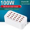 100W 20-Port Multi-Device USB Charger for Phones