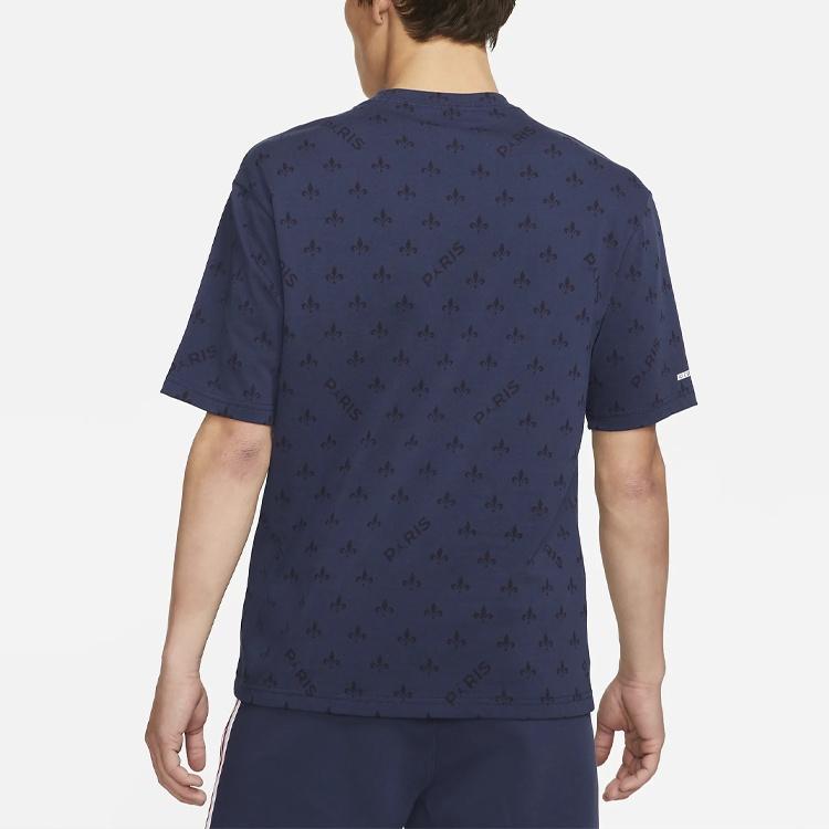 Air Jordan Paris Saint-Germain Statement Casual Sports Full Print Round Neck Short Sleeve Navy Blue Men's DB6509-410