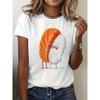 Cherry Blossom Koi Fish Red Sun Fashion Letter Print T-Shirt, Short Sleeve Crew Neck Casual Top for Summer And Spring