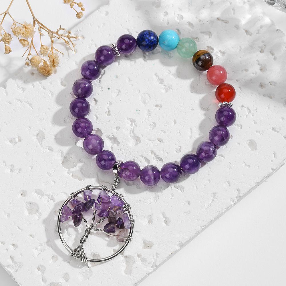 Natural Crystal Bracelet, Amethyst, White Pine, Beaded Bracelet, Bohemian Style, Bracelet, Jewelry