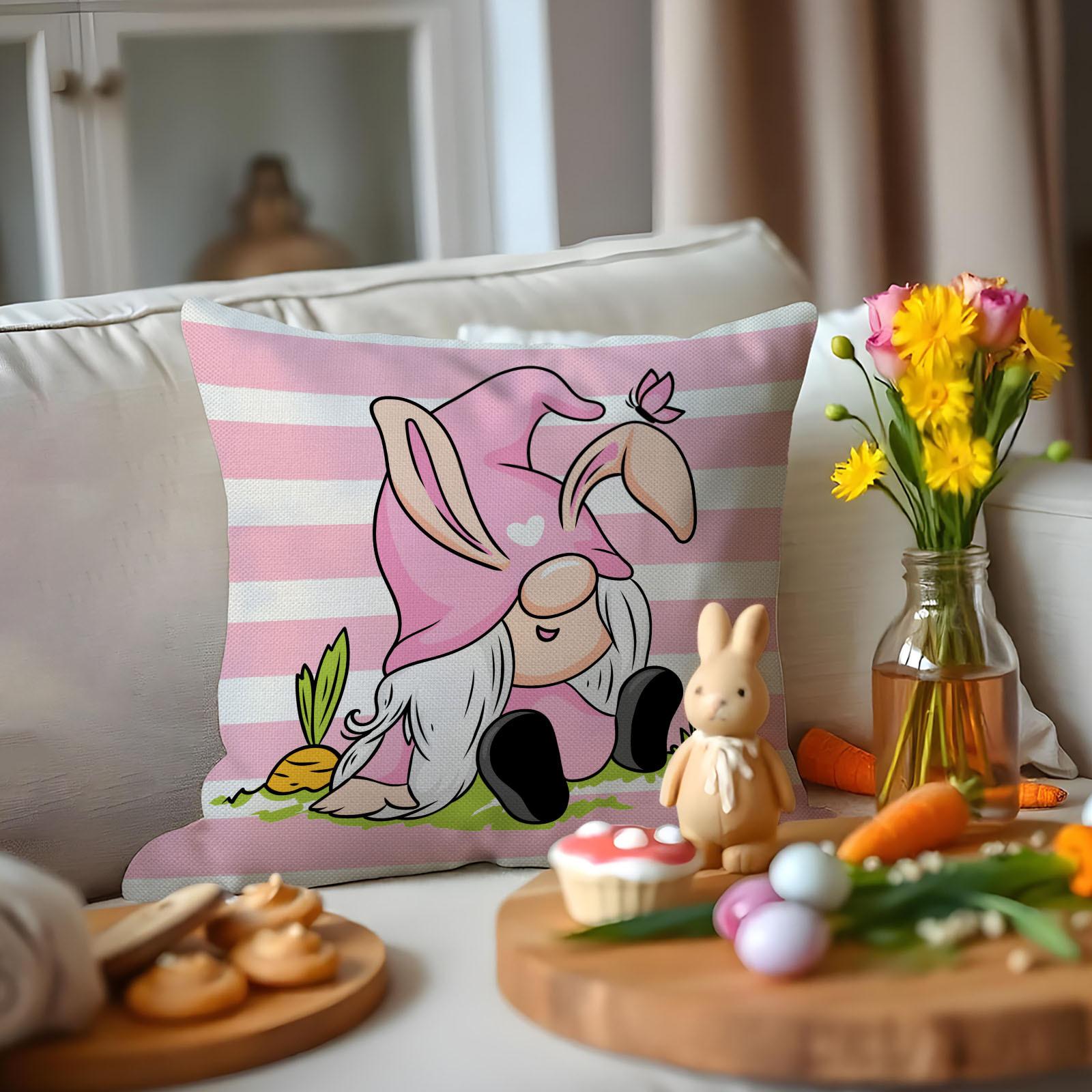 

Easter Pillowcase Pink Striped Dwarf Printed Home Sofa Cushion Pillowcase 45 * 45Cm