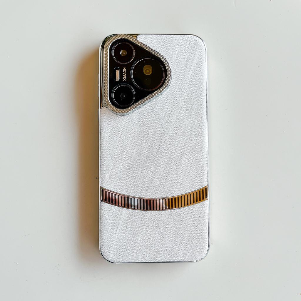 Applicable to Huawei mate70 gold wire silver brocade leather mobile phone case pura70Pro metal lens ring anti-drop case