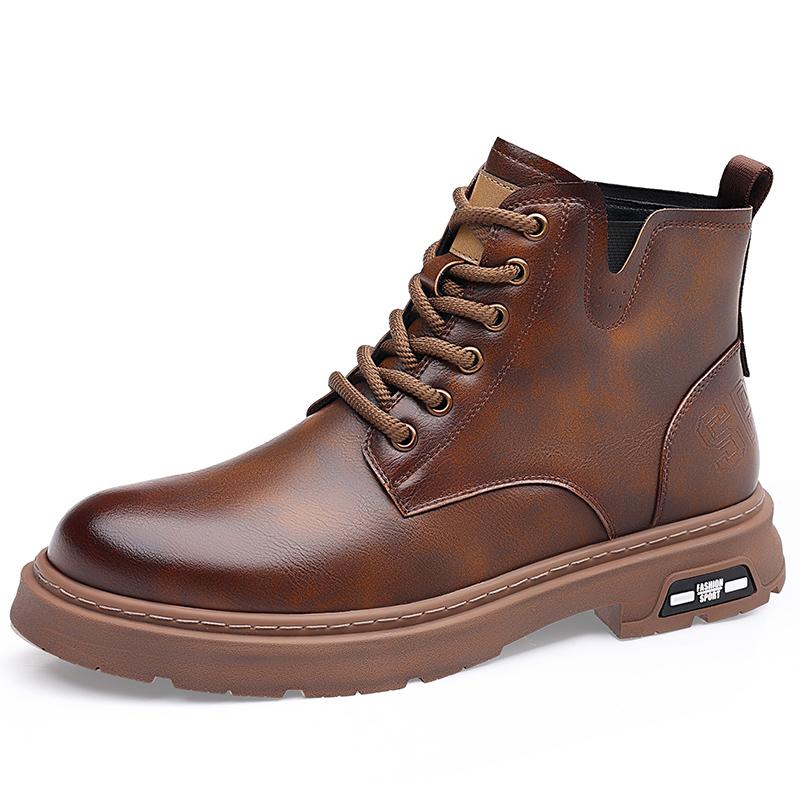 

Модные итальянские мужские ботинки, высокие уличные плюшевые ботинки, роскошные брендовые деловые повседневные кожаные ботильоны, мужские ботинки на платформе с круглым носком 44 коричневый