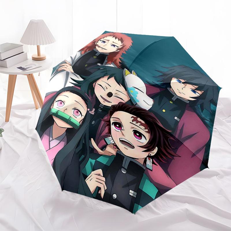 1pc Outdoor Umbrella with Demon Slayer Characters, Automatic Opening/Closing, Portable 3-Fold Design, 8-Rib Iron Frame, Perfect Gift for Fans, Tr