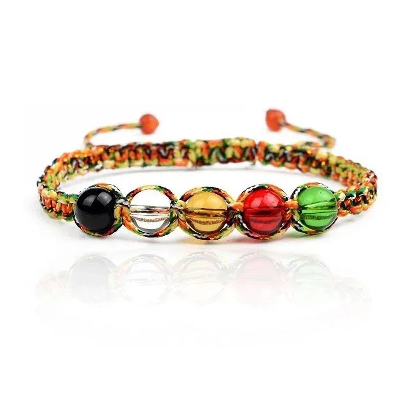 

Браслет на удачу из бисера, разноцветные плетеные браслеты ручной работы, натуральный камень, регулируемый браслет, ювелирные изделия унисекс