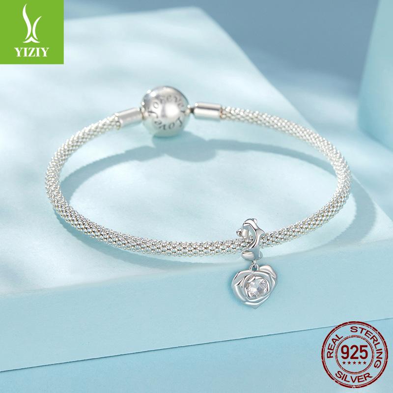 Rose Heart Pendant Diy Necklace Bracelet Accessories Valentine'S Day Gift 925 Silver Beads