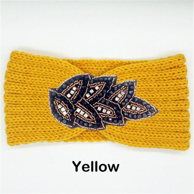 

Женская зимняя повязка на голову со стразами, теплая вязаная шерстяная повязка на голову, тюрбан, повязка на голову для девочек, повязка для волос с бусинами, головной убор, аксессуары для волос жёлтый
