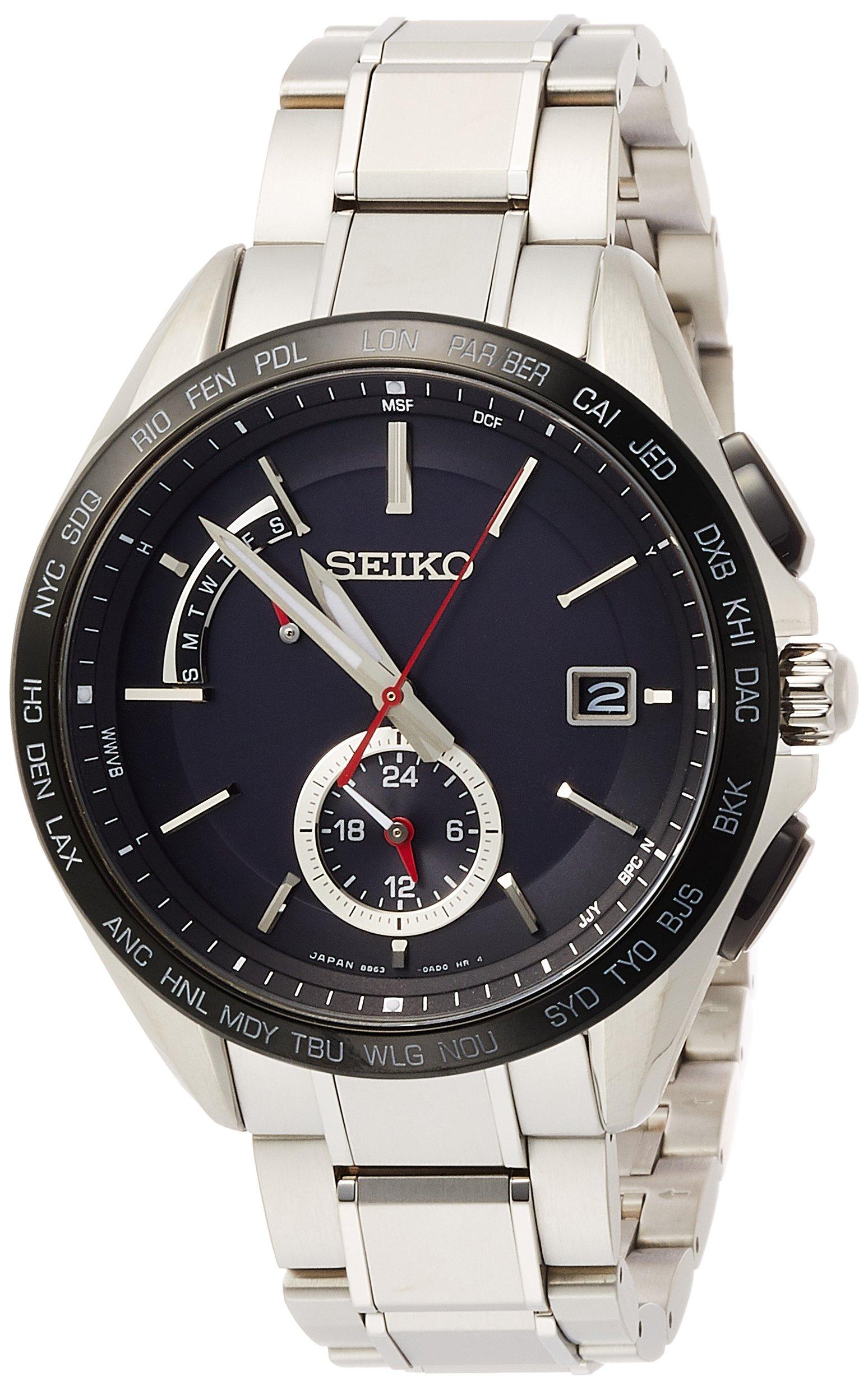 

Seiko Watch SAGA241 Men s Brightz Solar Radio-Controlled Dual Time Titanium Model, Silver