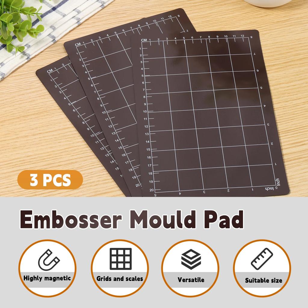 3 Stück Magnetische Unterlage mit Kartenformat-Rastern Schwarze Magnetische Schneidunterlagen Wiederverwendbare Prägemaschinen-Pads Stanzmaschine