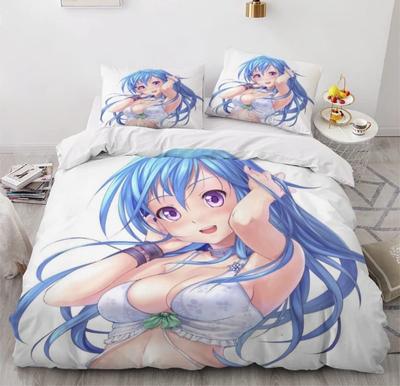 Zestaw pościeli z kreskówkową dziewczyną anime 3-częściowy nadruk 3D anime poszwa na kołdrę z zamkiem mikrofibra nastolatek poszwy na kołdrę z 2 poszewkami na poduszki