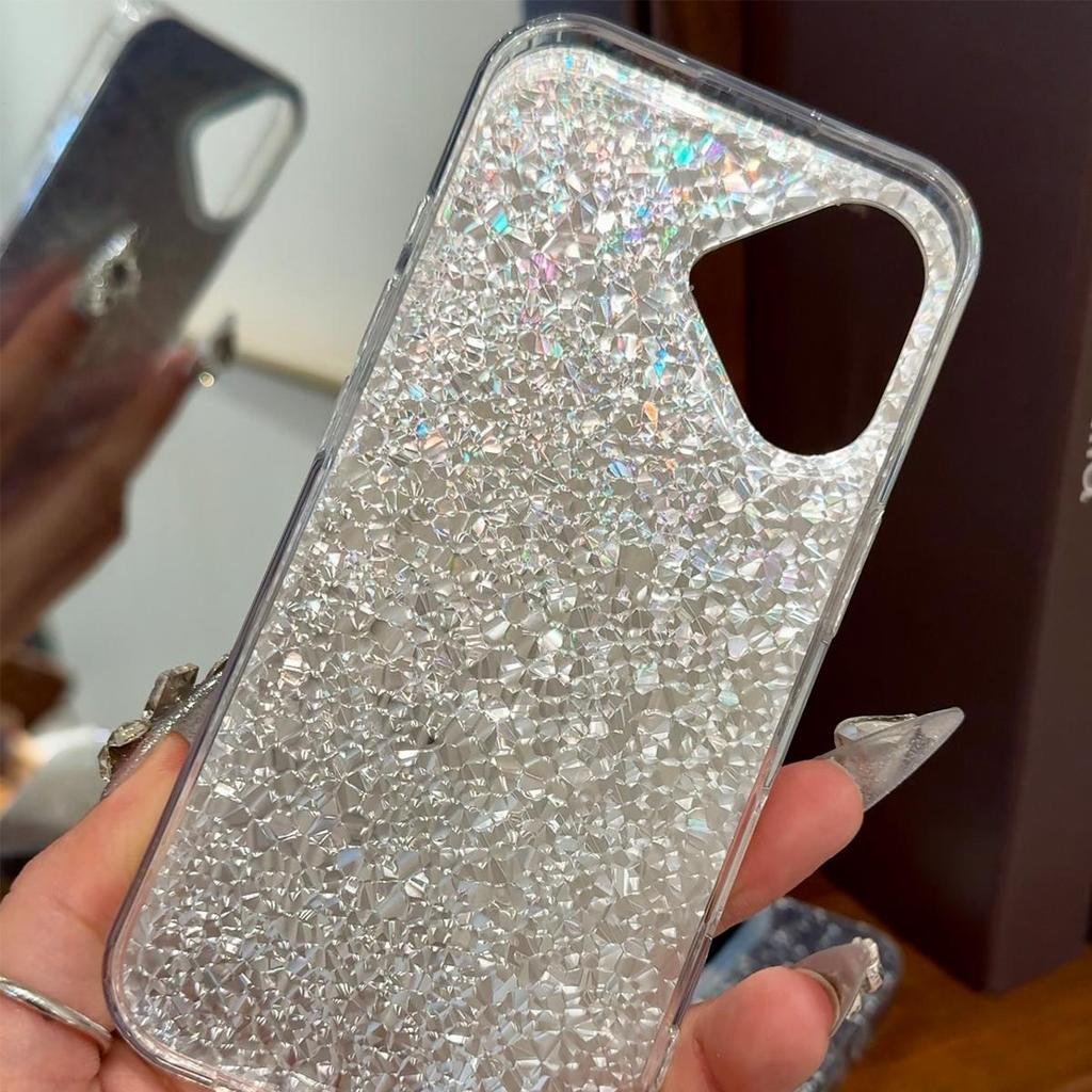 Case for iphone 14 Air 15 17 Pro 12 18 Pro Max XR 16 Plus 13 11 XS Max Silver Glitter Crackle Background Cinnamoroll with Cherry