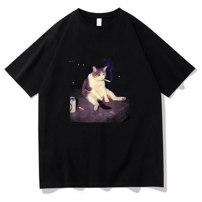 Divertente Maglietta Meme Gatto Fumatore Stampa Gatto Sigaretta Abbigliamento Regalo Stupid Brainrot Maglietta in Cotone Amante dei Gatti Maglietta di Alta Qualità Unisex Uomo Donna Top Anime
