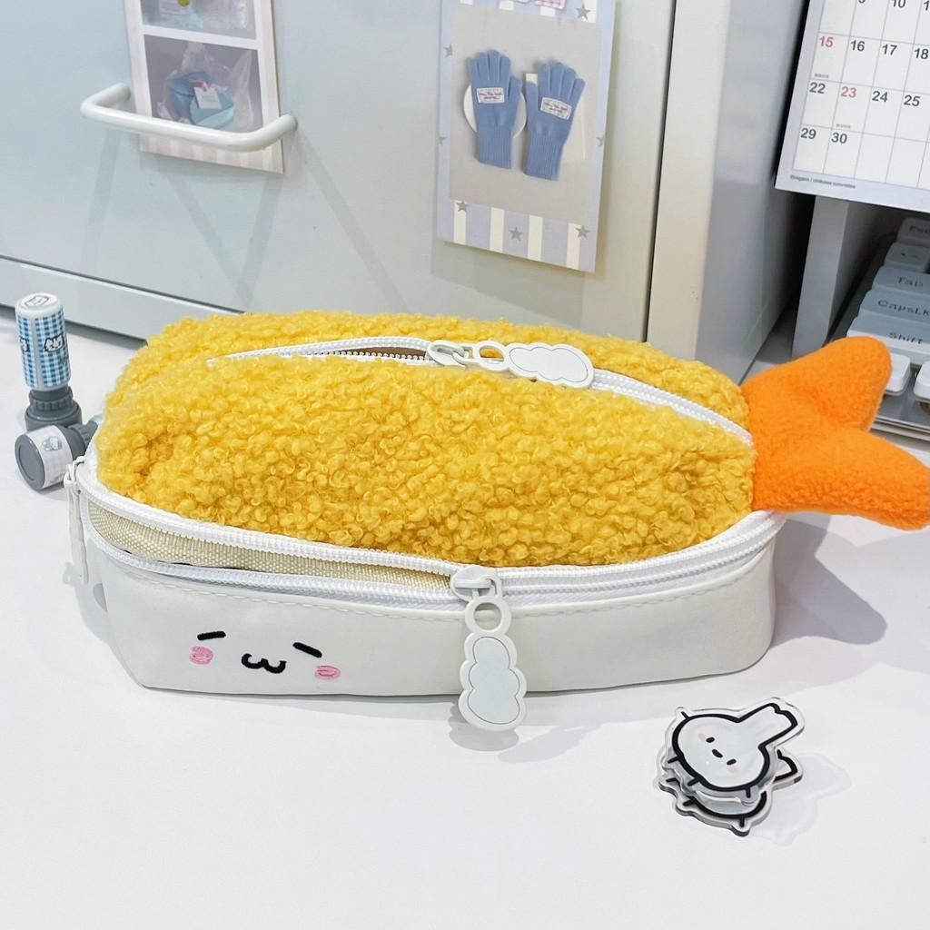Trousse à Crayons Crevette en Peluche Pour Filles Avec Grande Capacité Et Design Style Coréen