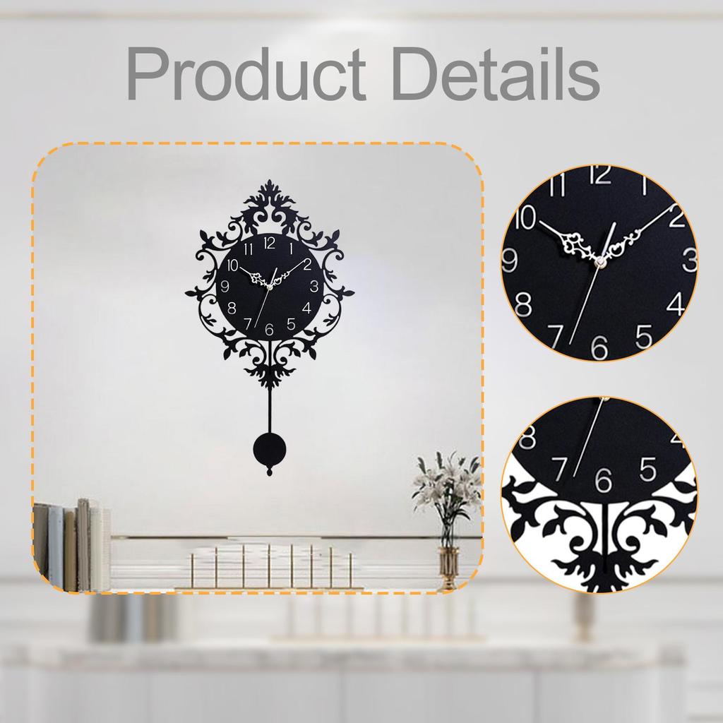 Wall Hanging Clock with Pendulum Silent European Style Stylish Acrylic Modern Decorative Clock for Study Bedroom Home Decor