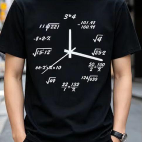 Unisexs Tshirt 100 Cotton Casual Funny Math Clock Print Summer Loose Oneck T Shirt for Unisex Short Sleeve Tshirt Male Tops