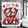 Valentine's Day Cute Bear Floral Love Shower Curtain, Bathroom Decorative Shower Curtain, Waterproof Shower Curtain with Hooks