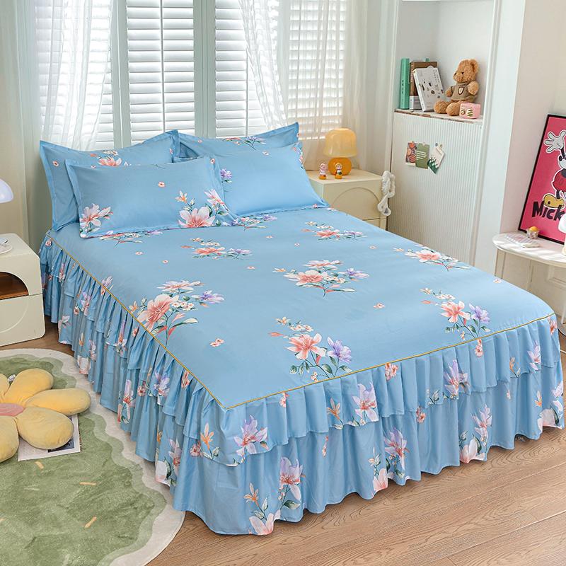 

Постельное белье из 3 предметов с кружевной отделкой, трехсторонняя увеличивающая кровать, юбка, наволочка, противоскользящее покрывало, простыня, мягкий двойной 120cm 200cm 3pcs